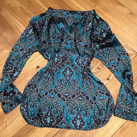 Talbots Teal and Black Patterned Blouse Size Large - Picture 1 of 11